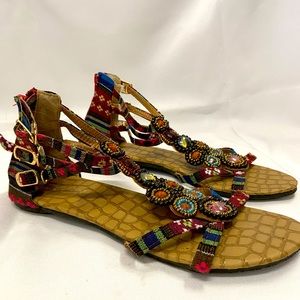 Beaded Gladiator Flat Sandals